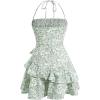 image:imageFloerns Womens Floral Halter Ruffle Tiered Cute Summer Mini Dress Milkmaid Vacation SundressGreen and White