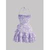 image:imageFloerns Womens Floral Halter Ruffle Tiered Cute Summer Mini Dress Milkmaid Vacation SundressMauve Purple