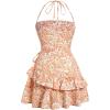 image:imageFloerns Womens Floral Halter Ruffle Tiered Cute Summer Mini Dress Milkmaid Vacation SundressOrange