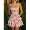 image:imageFloerns Womens Floral Halter Ruffle Tiered Cute Summer Mini Dress Milkmaid Vacation SundressPink Floral