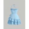 image:imageFloerns Womens Floral Halter Ruffle Tiered Cute Summer Mini Dress Milkmaid Vacation SundressPlain Blue