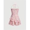 image:imageFloerns Womens Floral Halter Ruffle Tiered Cute Summer Mini Dress Milkmaid Vacation SundressRed