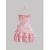 image:imageFloerns Womens Floral Halter Ruffle Tiered Cute Summer Mini Dress Milkmaid Vacation SundressRed and White
