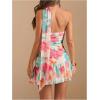 image:imageFloerns Womens Floral Mini Halter Neck Dress Bodycon Ruffle Hem Dress with ScarfApricot