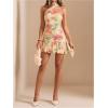 image:imageFloerns Womens Floral Mini Halter Neck Dress Bodycon Ruffle Hem Dress with ScarfLight Yellow
