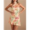 image:imageFloerns Womens Floral Mini Halter Neck Dress Bodycon Ruffle Hem Dress with ScarfLight Yellow