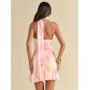 image:imageFloerns Womens Floral Mini Halter Neck Dress Bodycon Ruffle Hem Dress with ScarfPink Multi