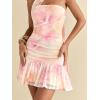 image:imageFloerns Womens Floral Mini Halter Neck Dress Bodycon Ruffle Hem Dress with ScarfPink Multi