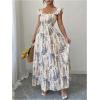 image:imageFloerns Womens Floral Ruffle Cap Sleeve Boho Maxi Dress Smocked Tiered Ruffle Beach DressesBeige Multi