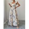 image:imageFloerns Womens Floral Ruffle Cap Sleeve Boho Maxi Dress Smocked Tiered Ruffle Beach DressesBeige Multi