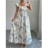 image:imageFloerns Womens Floral Ruffle Cap Sleeve Boho Maxi Dress Smocked Tiered Ruffle Beach DressesBeige Multi