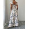image:imageFloerns Womens Floral Ruffle Cap Sleeve Boho Maxi Dress Smocked Tiered Ruffle Beach DressesBeige Multi