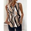 image:imageFloerns Womens Geo Print Sleeveless Vest Shirts V Neck Workwear Blouse TopsApricot