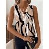 image:imageFloerns Womens Geo Print Sleeveless Vest Shirts V Neck Workwear Blouse TopsApricot