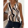 image:imageFloerns Womens Geo Print Sleeveless Vest Shirts V Neck Workwear Blouse TopsApricot