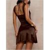 image:imageFloerns Womens Halter Neck Ruched Bodycon Sweetheart Slip Dress Backless Mini Prom Party DressesCoffee Brown