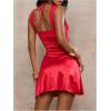 image:imageFloerns Womens Halter Neck Ruched Bodycon Sweetheart Slip Dress Backless Mini Prom Party DressesRed