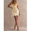 image:imageFloerns Womens Halter Neck Ruched Bodycon Sweetheart Slip Dress Backless Mini Prom Party DressesYellow