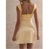 image:imageFloerns Womens Halter Neck Ruched Bodycon Sweetheart Slip Dress Backless Mini Prom Party DressesYellow