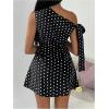 image:imageFloerns Womens Knot Side Polka Dots Mini Dress Off The Shoulder Party A Line Going Out DressesBlack