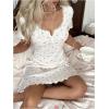 image:imageFloerns Womens Lace Heart Print Nightgown Scoop Neck Short Sleeve Sleep Dress LoungewearWhite