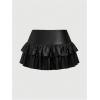 image:imageFloerns Womens Leather Y2k Mini Skirt Layered Ruffle Gothic Punk Low Rise Waist SkirtBlack