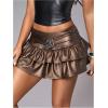 image:imageFloerns Womens Leather Y2k Mini Skirt Layered Ruffle Gothic Punk Low Rise Waist SkirtMocha Brown