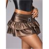 image:imageFloerns Womens Leather Y2k Mini Skirt Layered Ruffle Gothic Punk Low Rise Waist SkirtMocha Brown