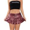 image:imageFloerns Womens Leather Y2k Mini Skirt Layered Ruffle Gothic Punk Low Rise Waist SkirtRed