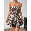 image:imageFloerns Womens Leopard Print Ruched Strapless Tube Dress Y2k A Line Tiered DressBrown
