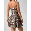 image:imageFloerns Womens Leopard Print Ruched Strapless Tube Dress Y2k A Line Tiered DressBrown