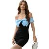 image:imageFloerns Womens Off Shoulder Short Sleeve Mini Dress Bow Front Bodycon DressesLight Blue