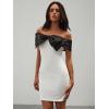 image:imageFloerns Womens Off Shoulder Short Sleeve Mini Dress Bow Front Bodycon DressesWhite