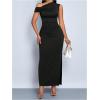 image:imageFloerns Womens Off The Shoulder Ruched Side Slit Bodycon Midi Dress Formal Party Cocktail DressBlack