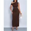 image:imageFloerns Womens Off The Shoulder Ruched Side Slit Bodycon Midi Dress Formal Party Cocktail DressBrown