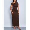 image:imageFloerns Womens Off The Shoulder Ruched Side Slit Bodycon Midi Dress Formal Party Cocktail DressBrown