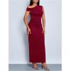 image:imageFloerns Womens Off The Shoulder Ruched Side Slit Bodycon Midi Dress Formal Party Cocktail DressBurgundy