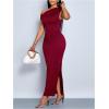 image:imageFloerns Womens Off The Shoulder Ruched Side Slit Bodycon Midi Dress Formal Party Cocktail DressBurgundy
