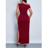image:imageFloerns Womens Off The Shoulder Ruched Side Slit Bodycon Midi Dress Formal Party Cocktail DressBurgundy