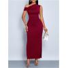 image:imageFloerns Womens Off The Shoulder Ruched Side Slit Bodycon Midi Dress Formal Party Cocktail DressBurgundy