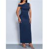 image:imageFloerns Womens Off The Shoulder Ruched Side Slit Bodycon Midi Dress Formal Party Cocktail DressDark Blue