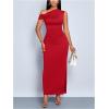 image:imageFloerns Womens Off The Shoulder Ruched Side Slit Bodycon Midi Dress Formal Party Cocktail DressRed