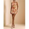 image:imageFloerns Womens One Shoulder Floral Boho Mini Dress Draped Open Back Beach Dresses with ScarfOrange