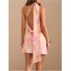 image:imageFloerns Womens One Shoulder Floral Boho Mini Dress Draped Open Back Beach Dresses with ScarfPink