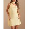 image:imageFloerns Womens One Shoulder Floral Boho Mini Dress Draped Open Back Beach Dresses with ScarfYellow