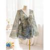 image:imageFloerns Womens Plus Size Boho Tops V Neck Bell Long Sleeve Tie Front Tee Shirts Concert OutfitsGreen