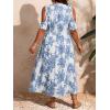image:imageFloerns Womens Plus Size Cold Shoulder Tropical Print V Neck Flared A Line Long DressBlue and White