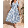 image:imageFloerns Womens Plus Size Cold Shoulder Tropical Print V Neck Flared A Line Long DressBlue and White