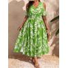 image:imageFloerns Womens Plus Size Cold Shoulder Tropical Print V Neck Flared A Line Long DressGreen