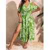 image:imageFloerns Womens Plus Size Cold Shoulder Tropical Print V Neck Flared A Line Long DressGreen